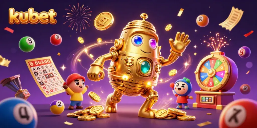 Experience exciting wins with kubet's enchanting 3D casino scene featuring vibrant lottery elements.