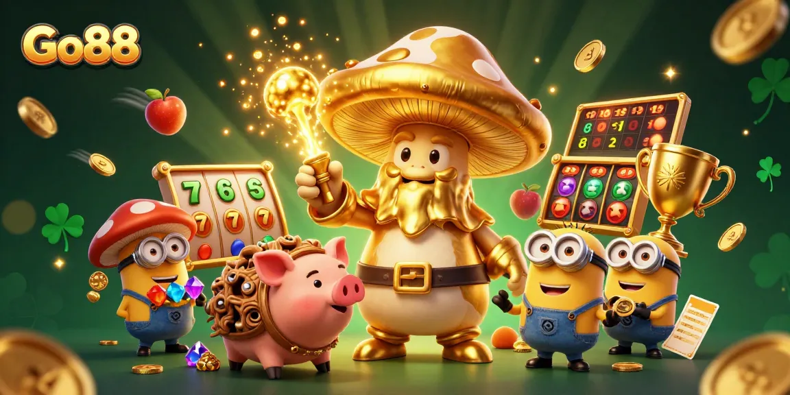 Experience thrilling slots action with Go88's magical golden wizard amidst dynamic gaming elements.