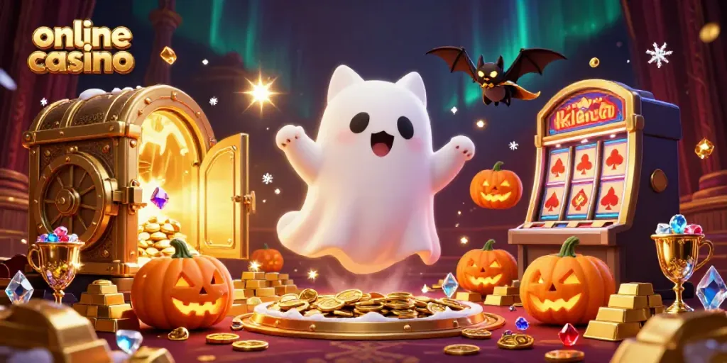 Play at online casino klarna with a ghostly cat and bat companions in a haunted casino scene.