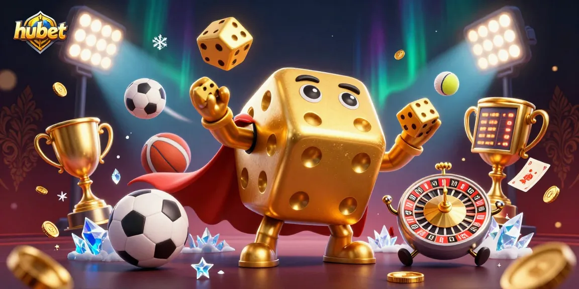 Watch hubet's golden dice golem entertain while juggling dice amid vibrant casino elements.