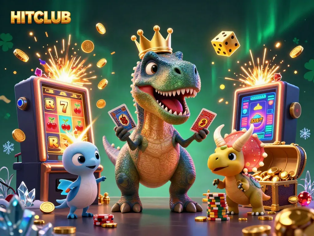 Engage with HITCLUB in a vibrant casino adventure featuring playful dinosaurs and winning jackpots.