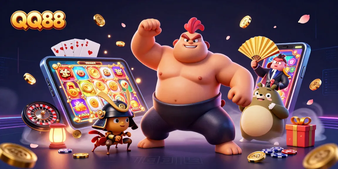 Engage in thrilling gameplay at QQ88 with vibrant slots and gaming characters.