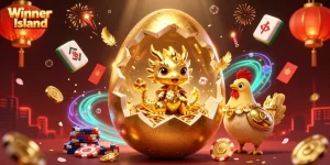 Win at Winner Island Casino with vibrant dragons and Mahjong tiles in a dynamic 3D illustration.